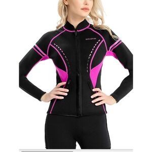 GoldFin Wetsuit Top Women 2mm Neoprene Jacket Black Pink Long Sleeve Size M 1186